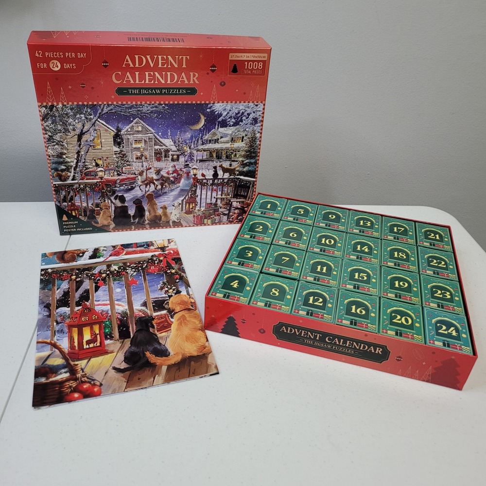 The‎ Jigsaw Puzzles Advent Calendar 1008 Pieces Christmas Scene Dogs Santa